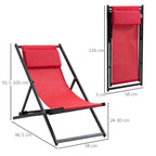 Set of 2 Outdoor Folding and Reclining Deck Chairs in Aluminum, Red, 96.5 x 58 x 91.5cm - Borge' Group Limited