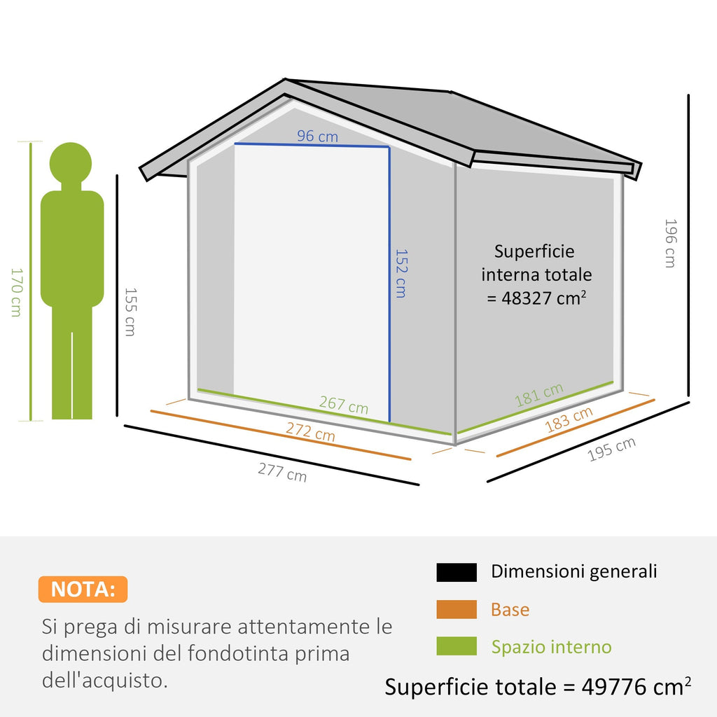 Garden Shed with Double Sliding Doors Steel Sheet, Steel Garden Shed, 277x195x192cm, Grey - Borge' Group Limited