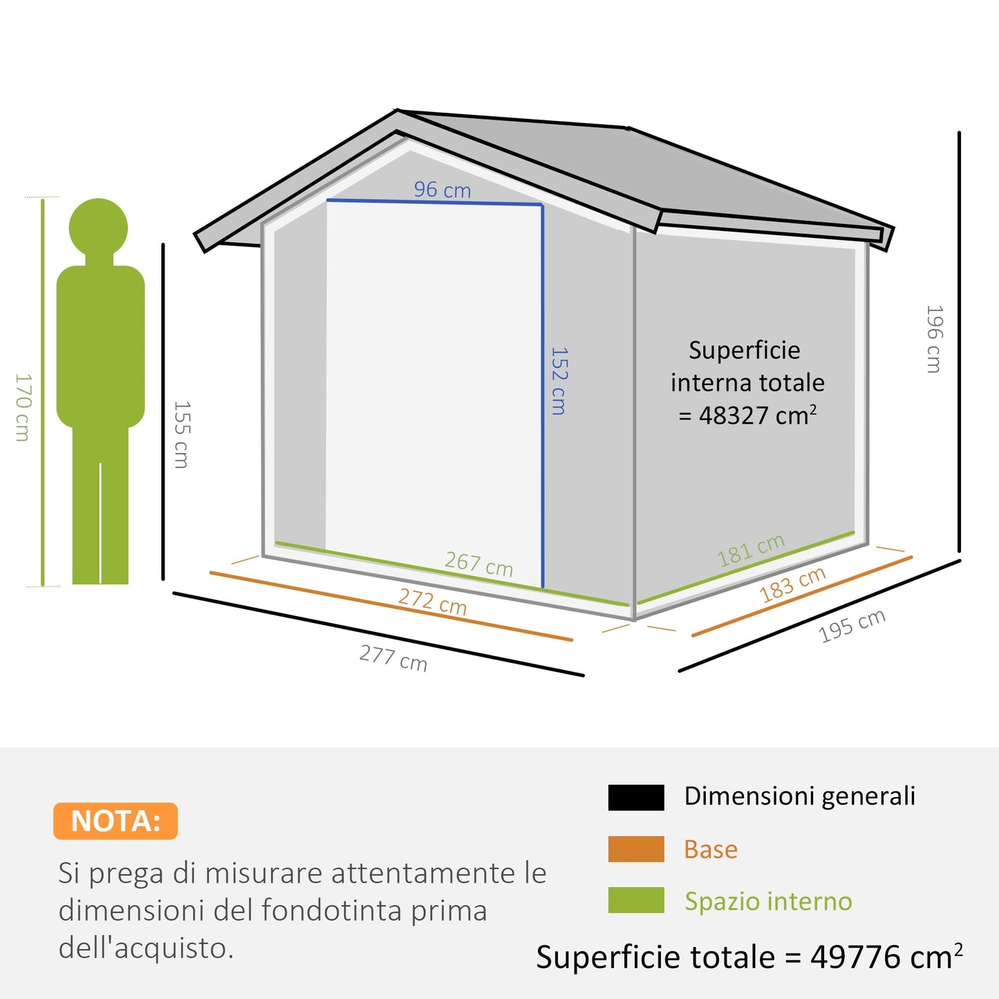 Outsunny garden house with double sliding doors in steel sheet metal, steel garden shed, 277x195x192cm, Grey - Borgè