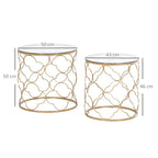 MYKONNOS | Set of 2 Coffee Tables Art Decorated in Gold Metal - Borgè