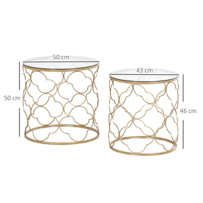 MYKONNOS | Set of 2 Coffee Tables Art Decorated in Gold Metal - Borgè