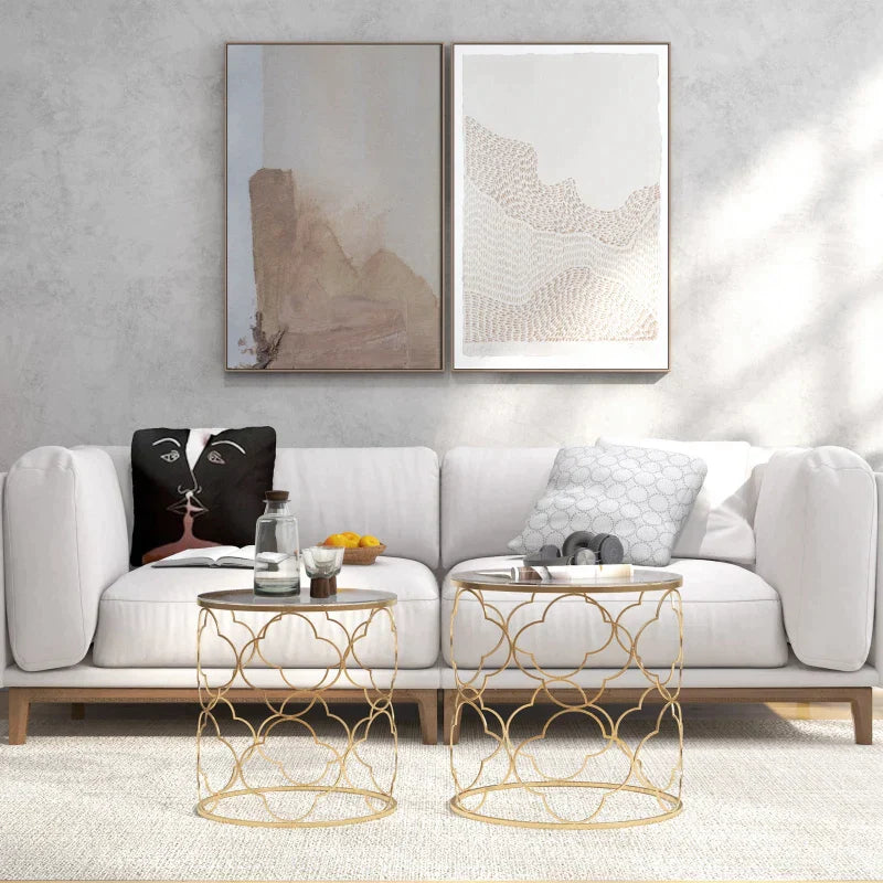 MYKONNOS | Set of 2 Coffee Tables Art Decorated in Gold Metal - Borgè