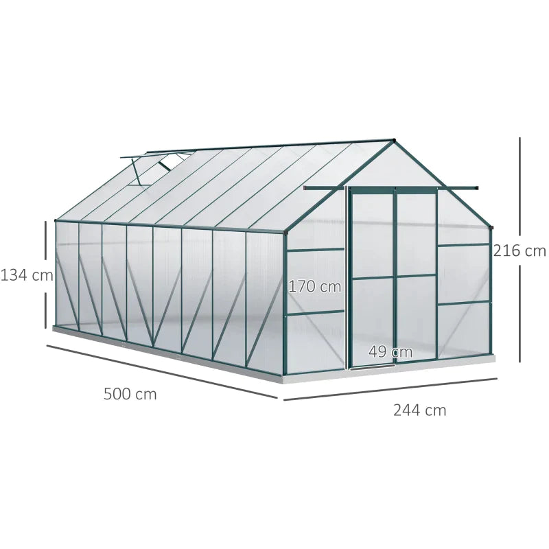 Outsunny Garden Greenhouse in Polycarbonate, Metal and Aluminum, Anti-UV and Windproof, 244x500x216cm, Green - Borgè