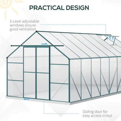 Outsunny Garden Greenhouse in Polycarbonate, Metal and Aluminum, Anti-UV and Windproof, 244x500x216cm, Green - Borgè