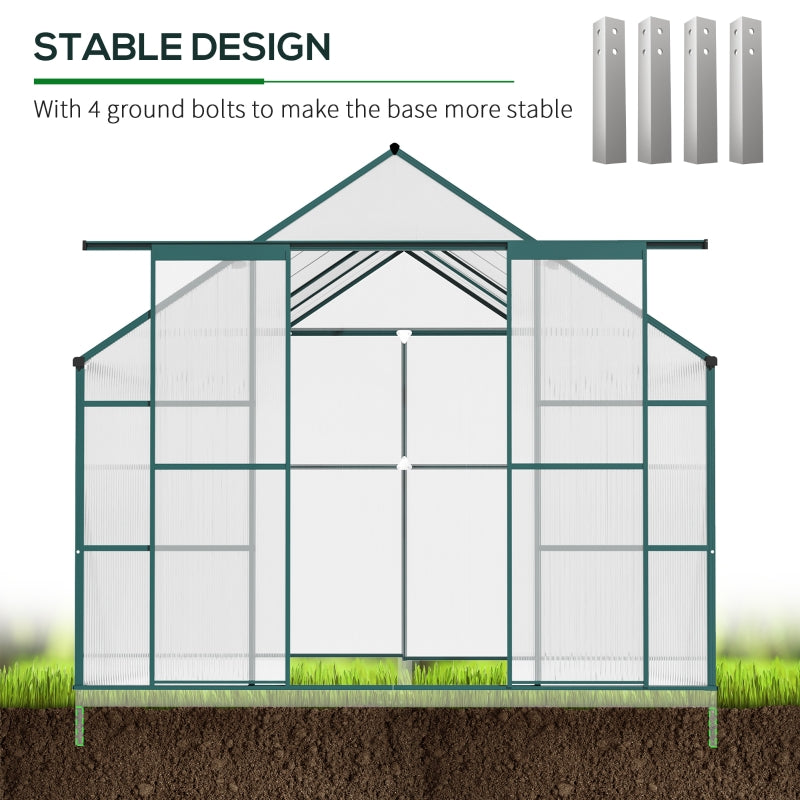 Outsunny Garden Greenhouse in Polycarbonate, Metal and Aluminum, Anti-UV and Windproof, 244x500x216cm, Green - Borgè