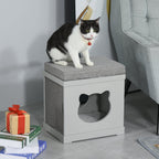 Wooden Cat House with 2 Pillows and Removable Scratching Posts, Grey, 41x30x36cm - Borge' Group Limited