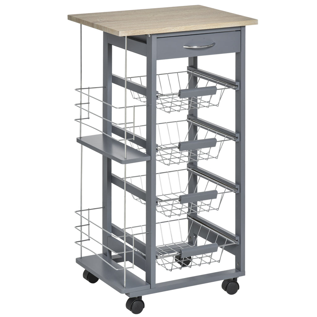 kitchen trolley in dark Grey with 1 drawer and 4 metal baskets - Borgè