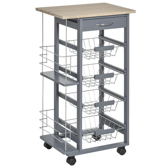 kitchen trolley in dark Grey with 1 drawer and 4 metal baskets