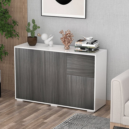 Multiuse wooden cabinet for living room, kitchen, office with pressure opening, 117x36x74cm - white/dark Grey - Borgè