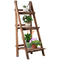 Folding Plant Stand Fir Wood Plant Pot Holder with 3 Tiers Outdoor Plant Shelf Flower Stand 40x37x93cm - Borge' Group Limited