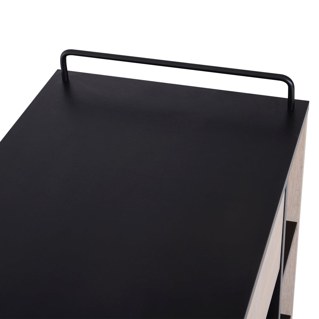 Kitchen Cabinet with drawers and wooden wheels, oak and black 76.5x40x82cm - Borgè