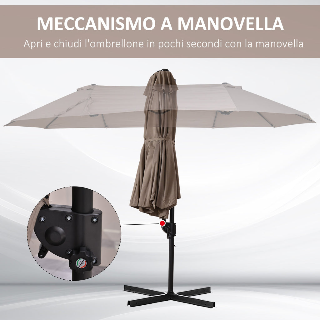 Double Garden Umbrella in Metal and Polyester Anti-UV Waterproof, 440x270x250cm, Brown - Borge' Group Limited