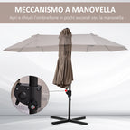 Double Garden Umbrella in Metal and Polyester Anti-UV Waterproof, 440x270x250cm, Brown - Borge' Group Limited