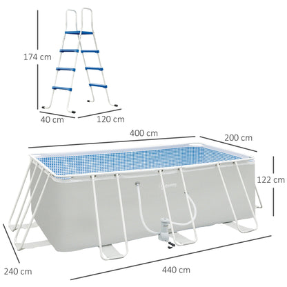 Outsunny Rectangular Southern Pool With Filter Pump and Scaletta, 440x240x122cm - Borgè