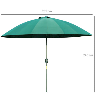 Outsunny Garden umbrella and terrace with crank, 18 sticks and tilted head, ф250x240cm green - Borgè