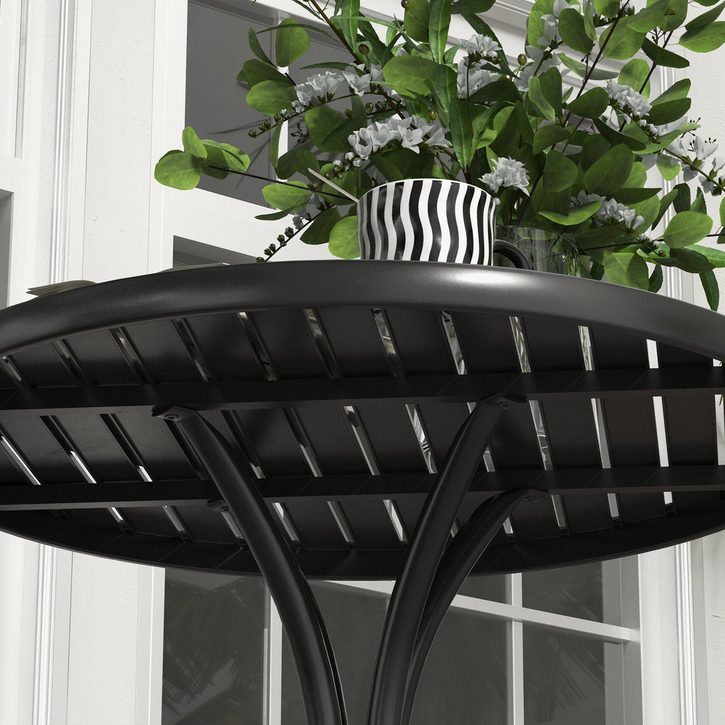 Outsunny round garden table with steel slat top, Ã˜66x71.5cm, black - Borgè