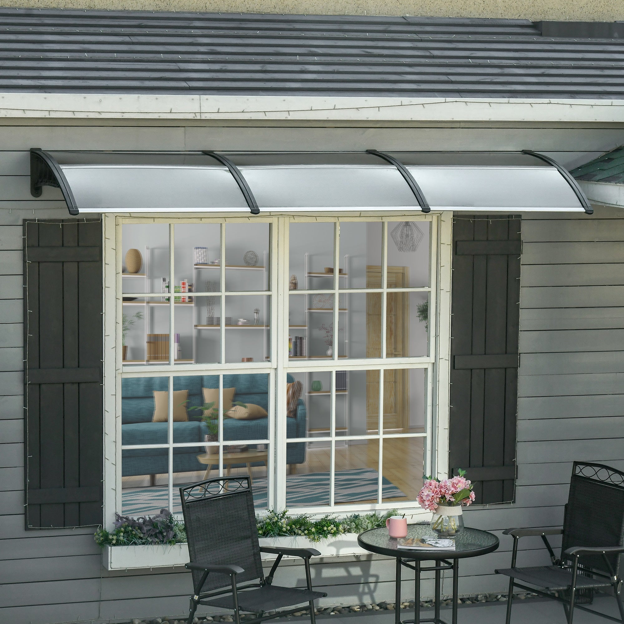 Outdoor Canopy for Windows and Doors, in Polycarbonate and Aluminum, 303x100x26cm - Brown - Borge' Group Limited
