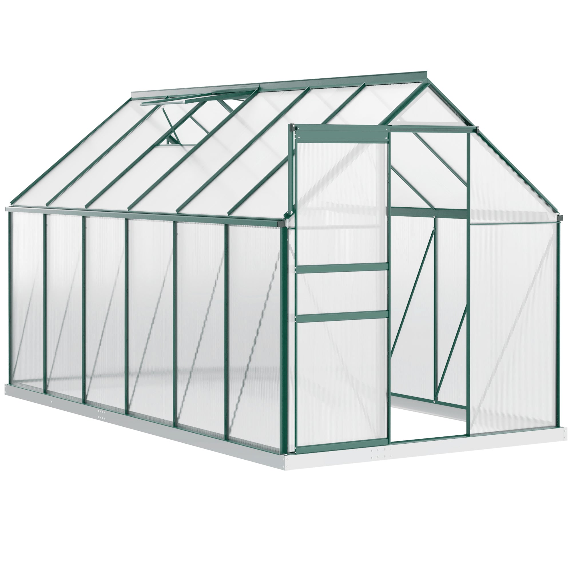 Polycarbonate Garden Greenhouse 190x375x199cm, with Opening Window and Sliding Door, Aluminum Frame, Green - Borge' Group Limited