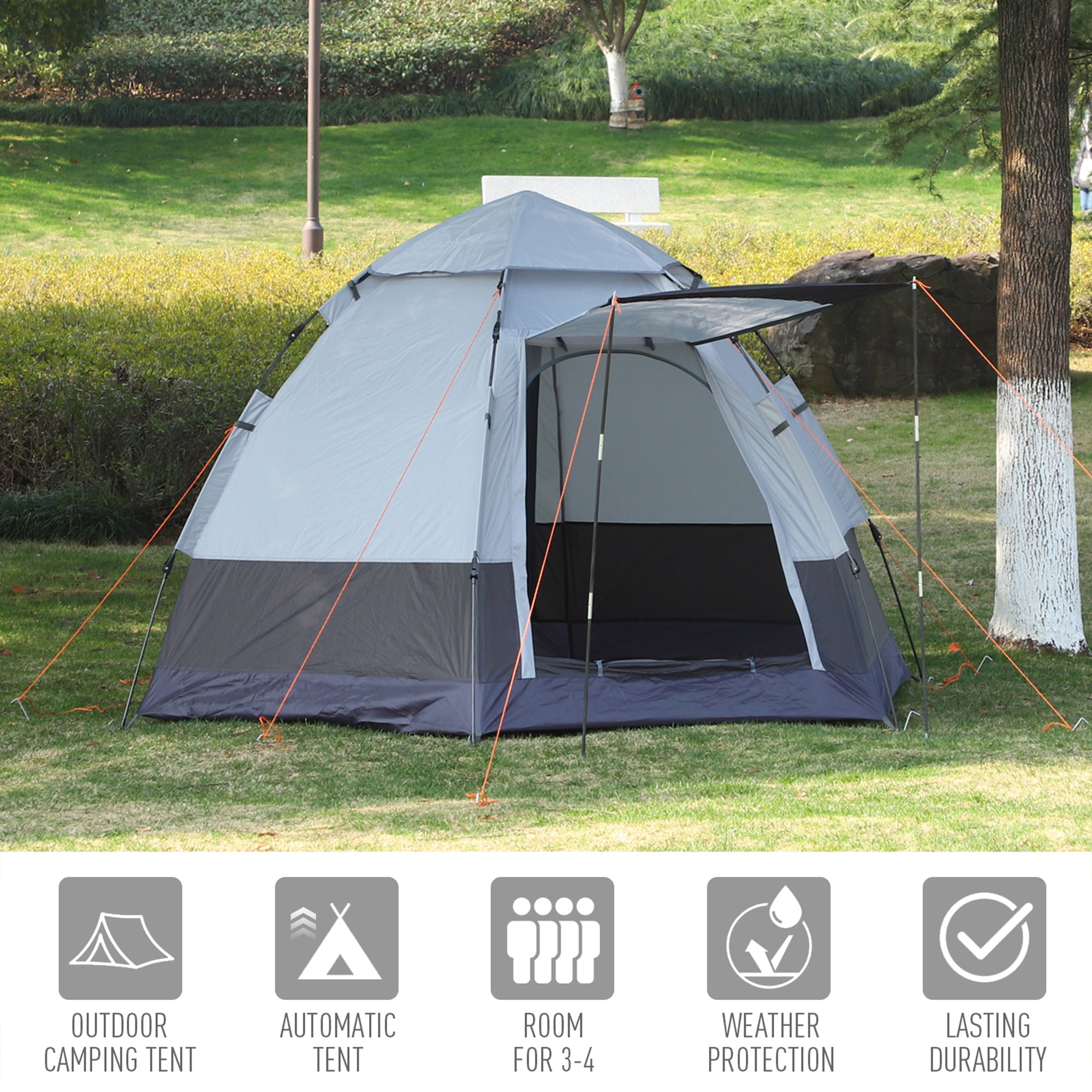 Outsunny camping curtain 4 seats with automatic opening and accessories, in steel and Oxford fabric, gray and black - Borgè