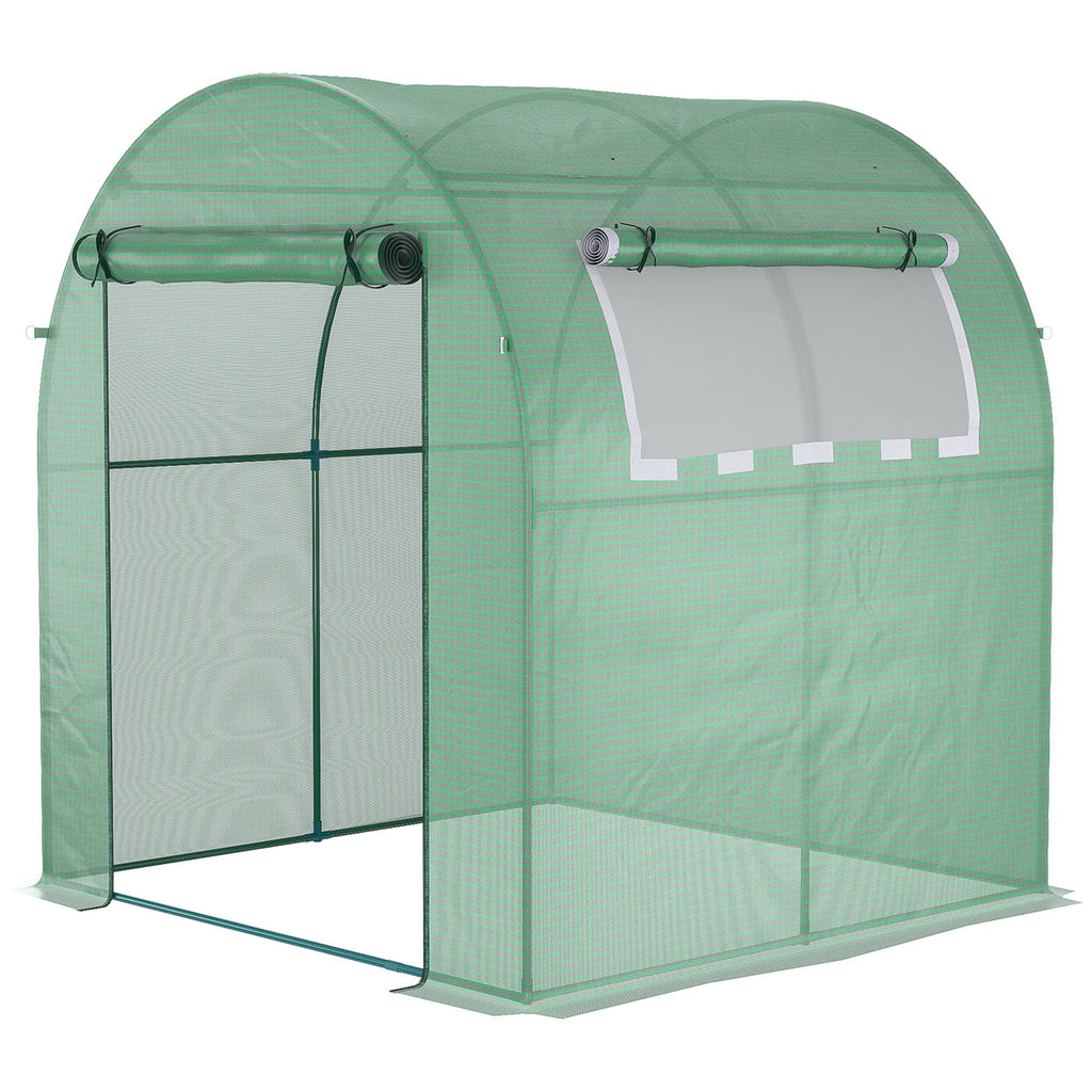 Greenhouse Tunnel Garden Greenhouse with Roller Doors and Windows in Green PE, 180x180x200cm - Borge' Group Limited