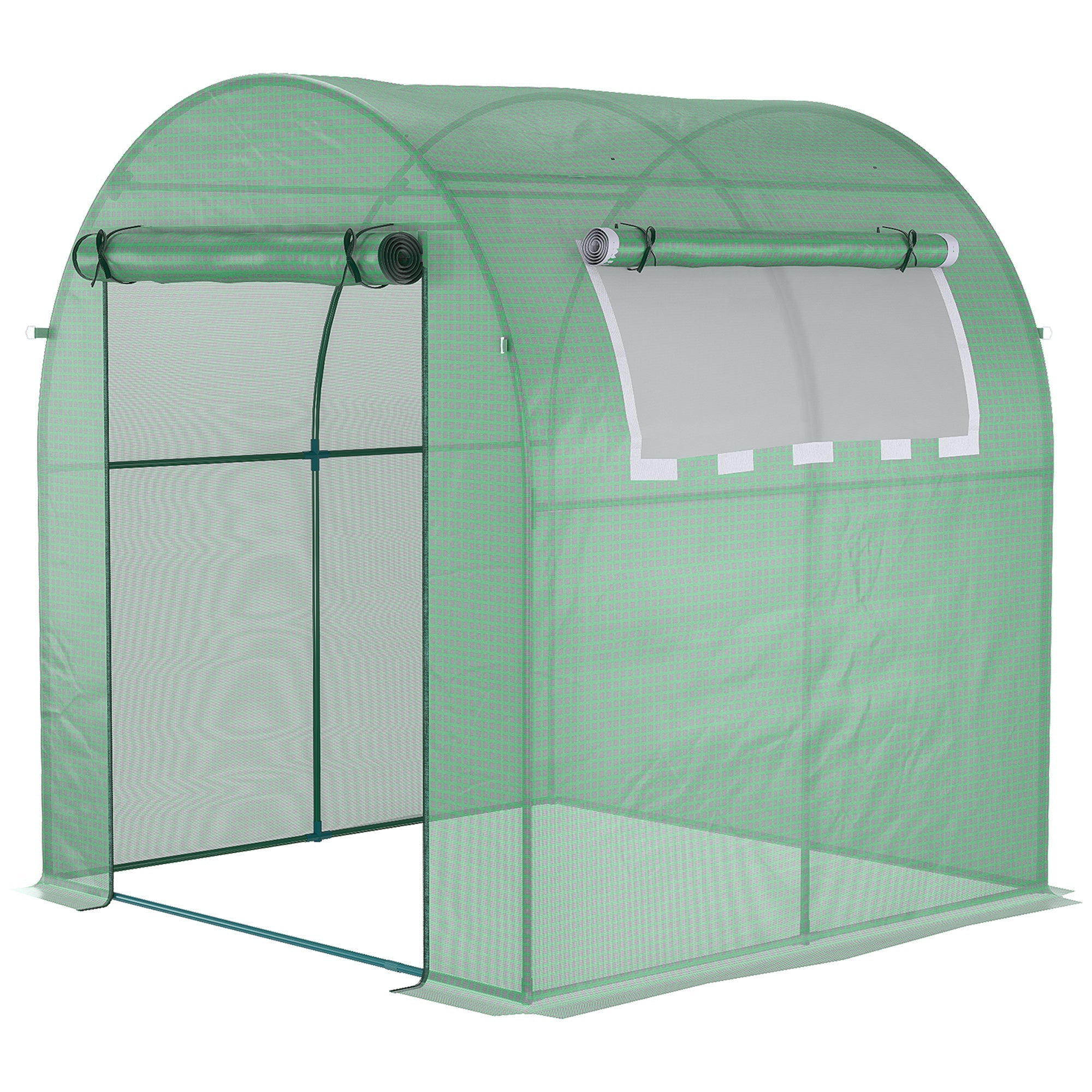 Greenhouse Tunnel Garden Greenhouse with Roller Doors and Windows in Green PE, 180x180x200cm - Borge' Group Limited