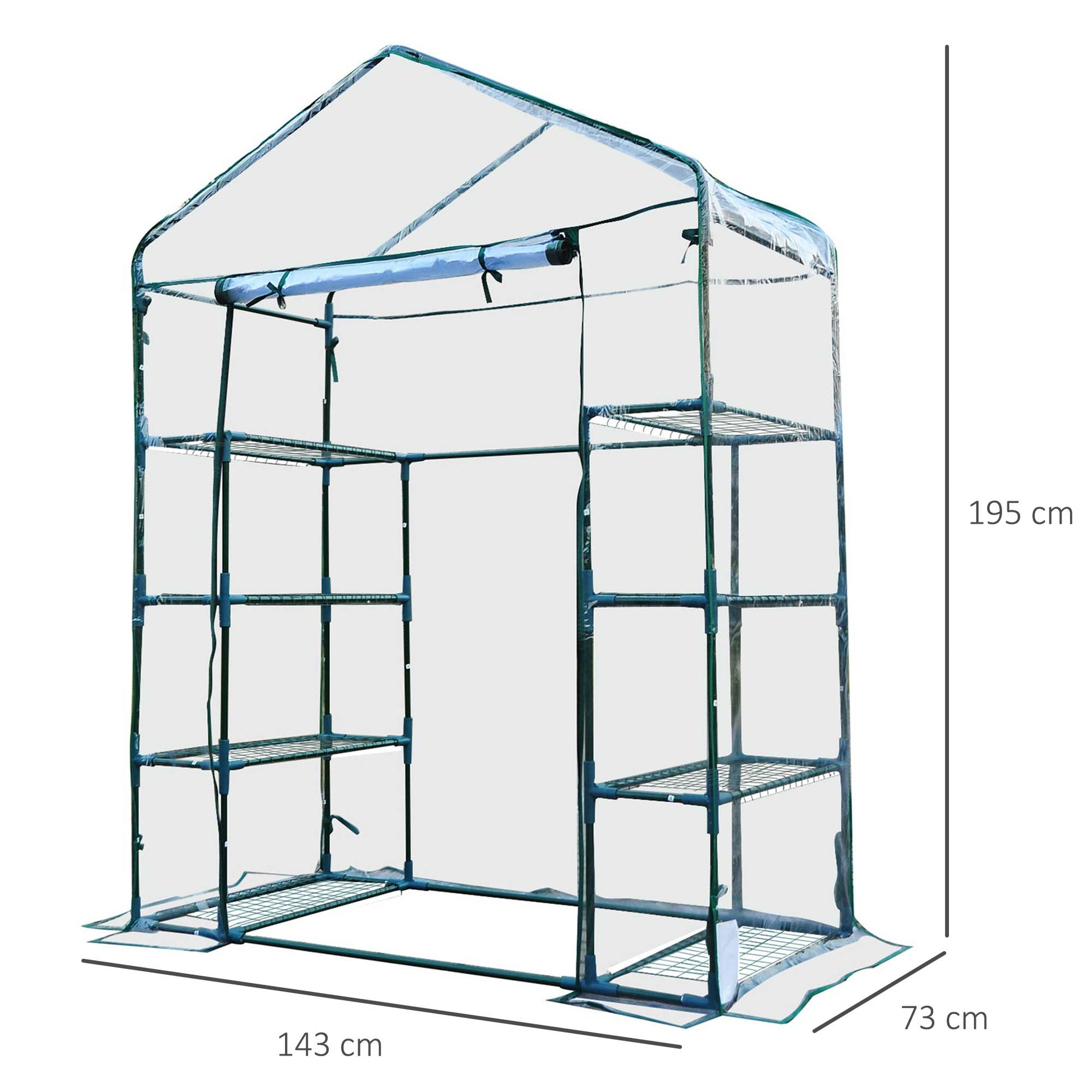 Outsunny Garden greenhouse in steel and transparent PVC with roller shit, 143x73x195 cm, green - Borgè