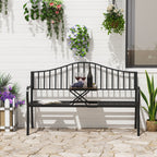 2-Seater Outdoor Bench, Garden Bench with Extendable Metal Table 150 x 53 x 95 cm Black - Borge' Group Limited