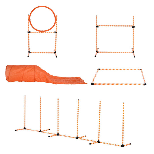 Pawhut tools agility dog set full path 5 slalom pieces, obstacle and tunnel, orange - Borgè