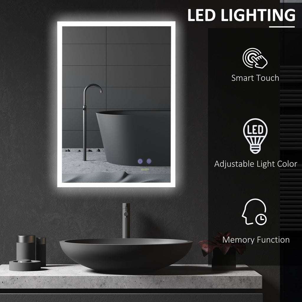 Kleankin Bathroom mirror with LED light 70x50 cm, mirror with anti-plot function and touch, silver keys - Borgè