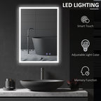 Kleankin Bathroom mirror with LED light 70x50 cm, mirror with anti-plot function and touch, silver keys - Borgè