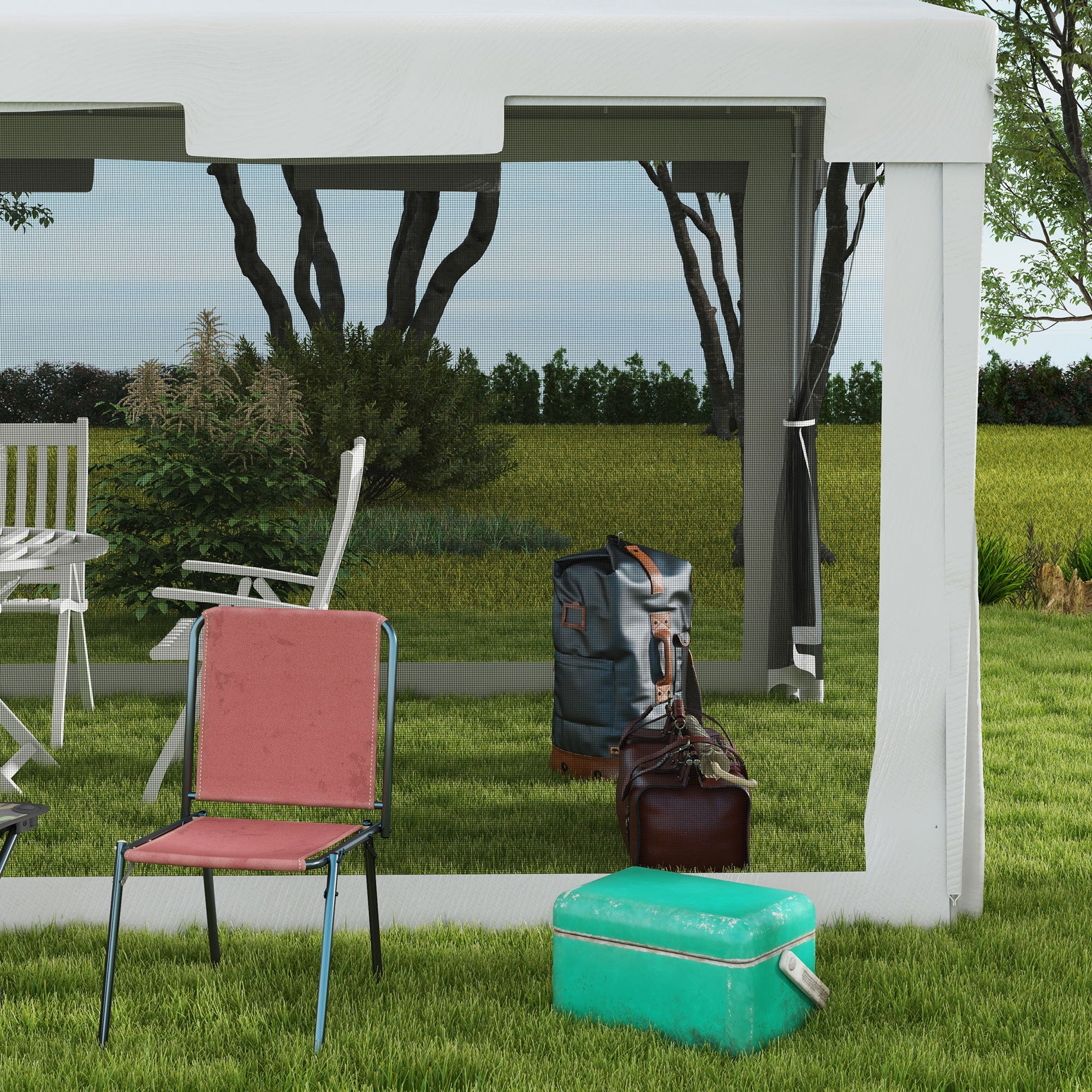 Outsunny Garden Gazebo 4x3 m folding with mosquito net and 2 inputs, in metal and PE, black and white - Borgè