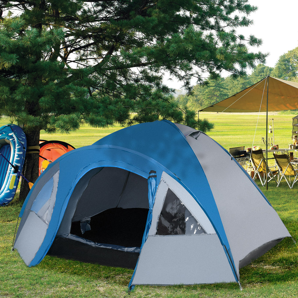 Outsunny camping tent 4 seats with pockets and hook, in polyester and fiberglass, 3x2.50x1.30 m, blue - Borgè