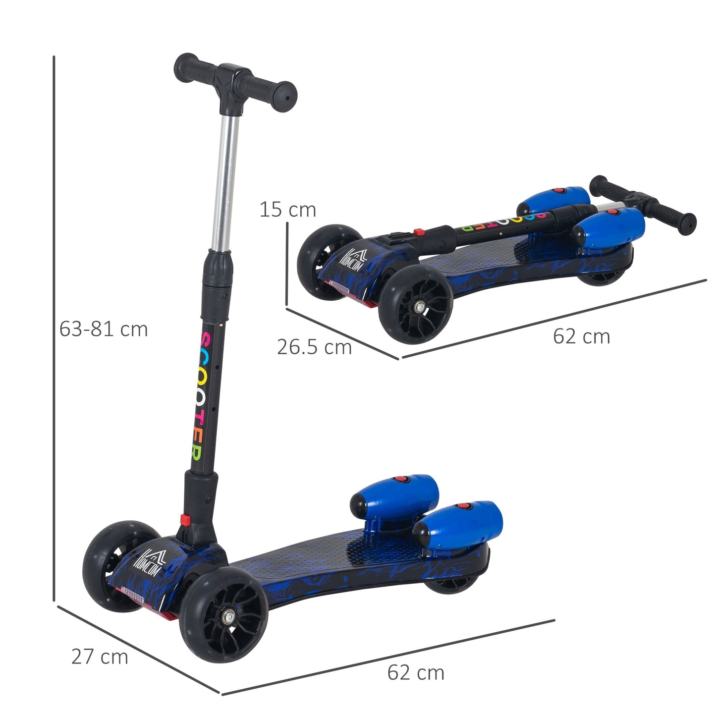 Folding and adjustable scooter for small children 3-8 years, blue - Borgè