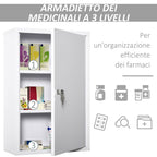 Kleankin 3 -level medicinal cabinet in steel with 2 keys and wall assembly, 40x18x60 cm, white - Borgè