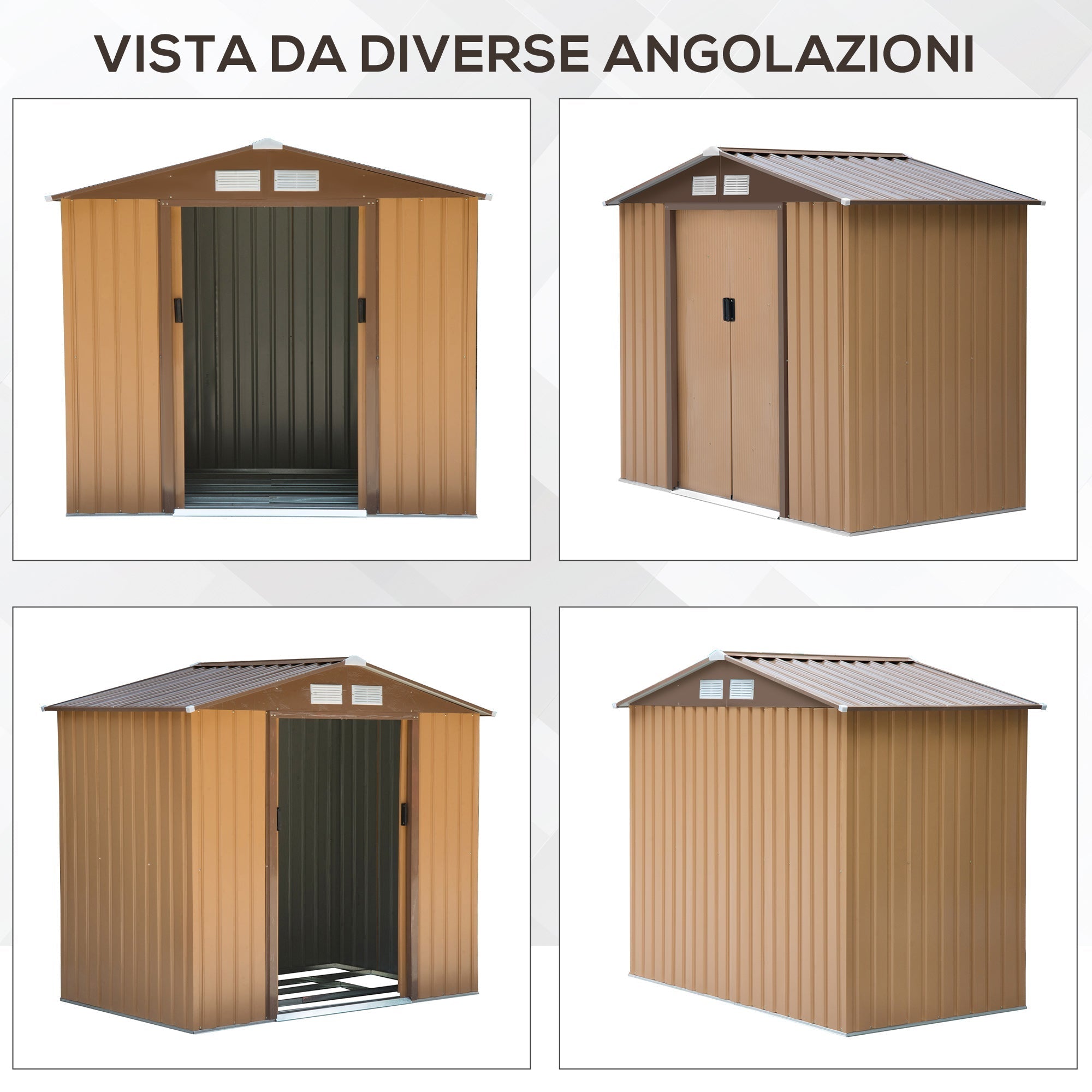 Garden Shed Tool Shed in Sheet Metal with Sliding Doors, 213x130x185cm, Yellow - Borge' Group Limited
