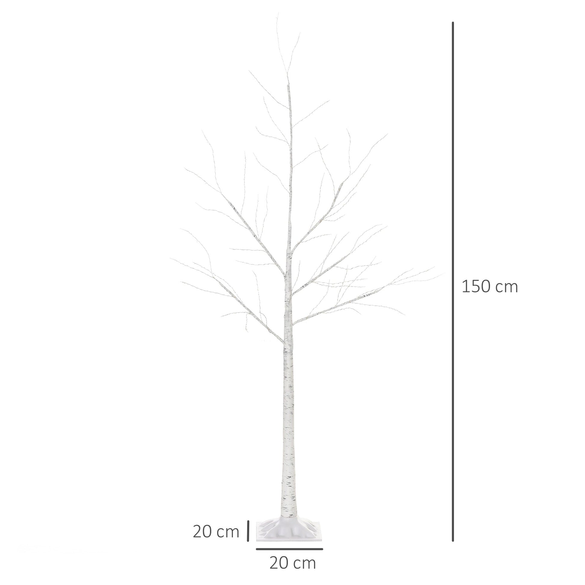 White Christmas tree with LED lights, square base and power cable, steel | 20x20x150 - Borgè