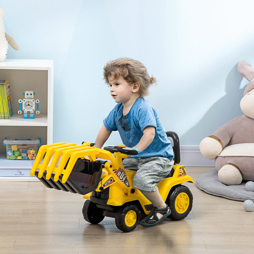 Children's Excavator 3-4 years with Pinza, button for sounds and storage space, 83x27x39 cm, yellow and black - Borgè