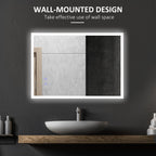 Kleankin Bathroom mirror with LED light 70x50 cm, mirror with anti-plot function and touch, silver keys - Borgè