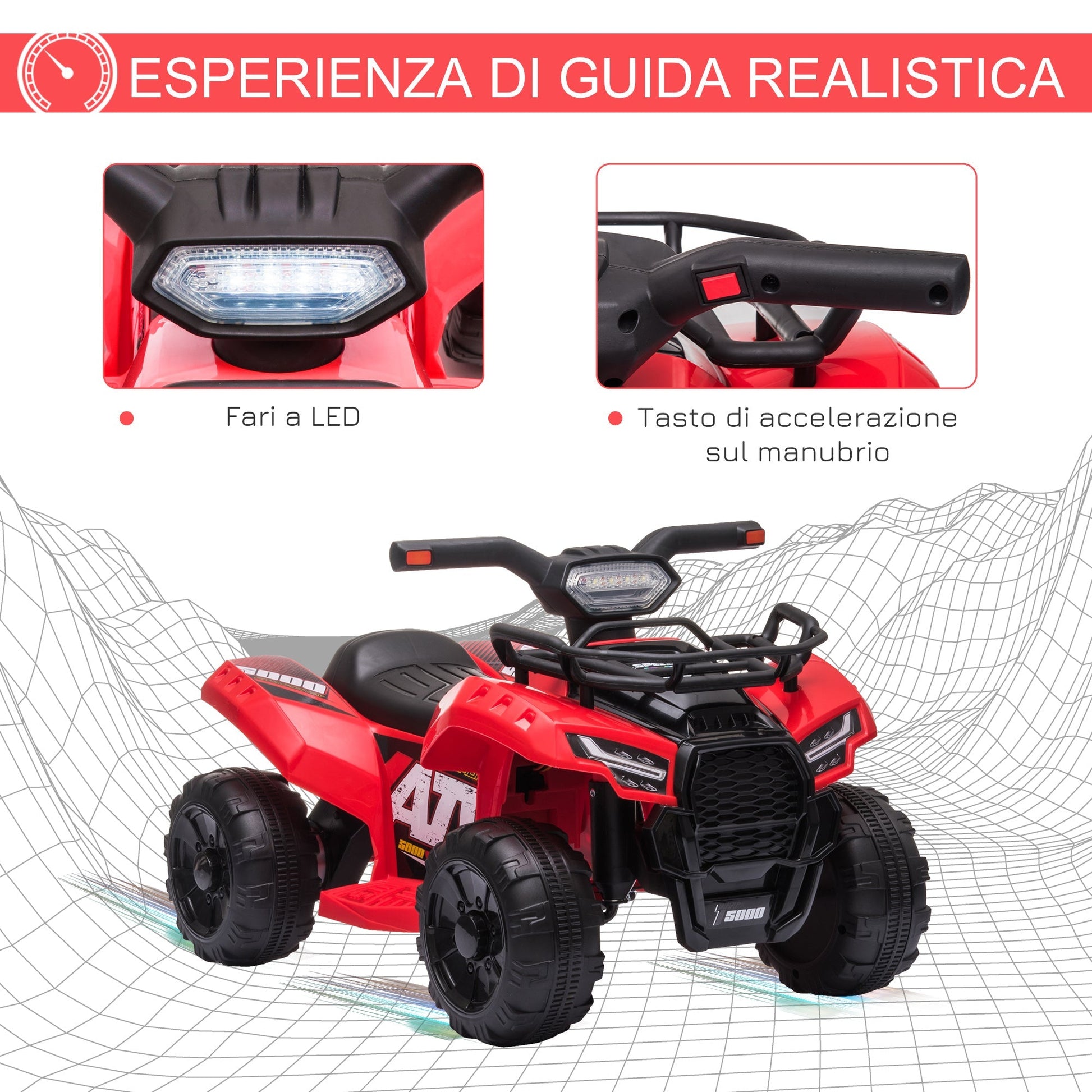 Quad electric for children with 6V rechargeable battery, accelerator button, age 18-36 months, 70x42x45cm, red - Borgè