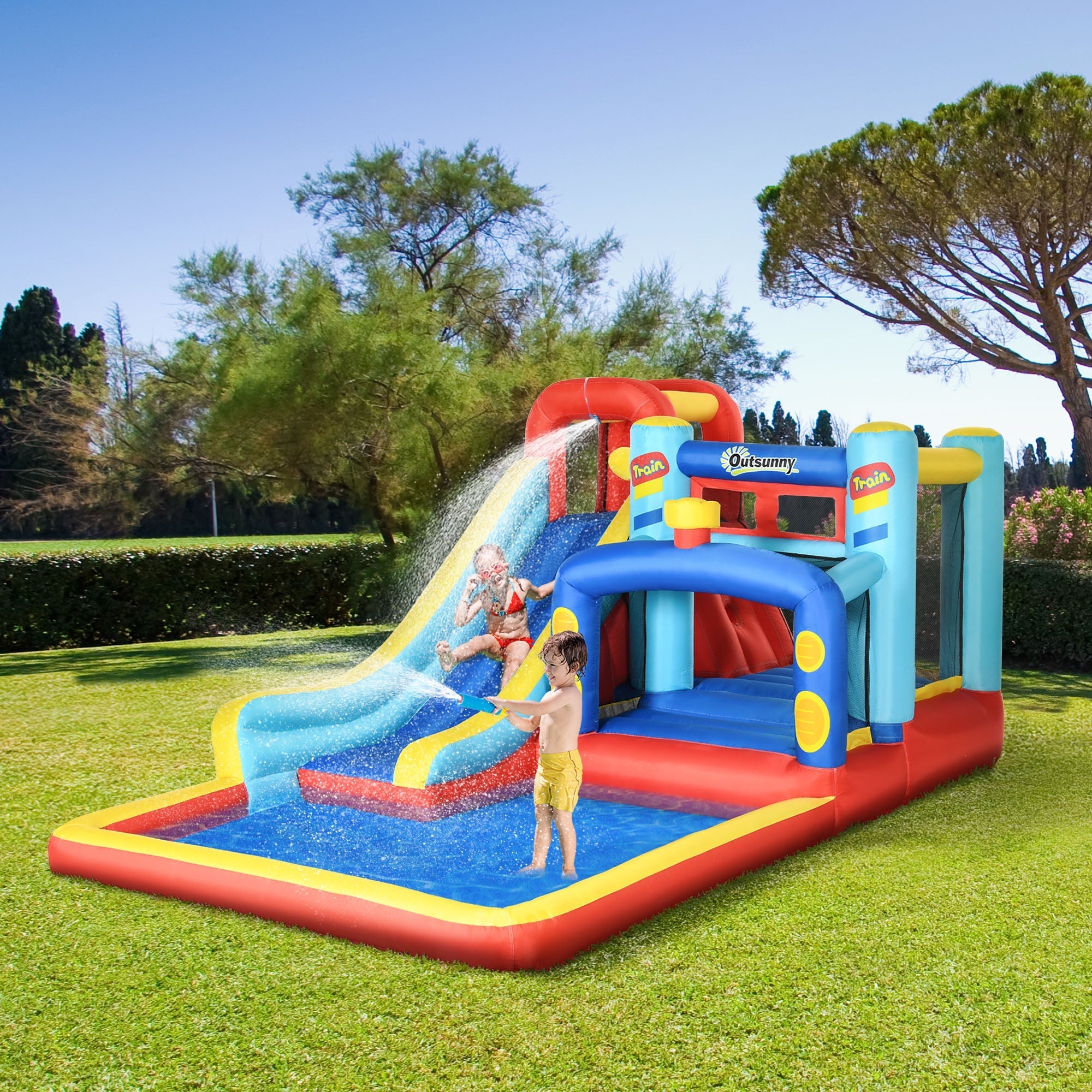 Inflatable Castle for Children 3-8 Years with Trampoline, Slide and Pool, 435x245x200cm - Borge' Group Limited