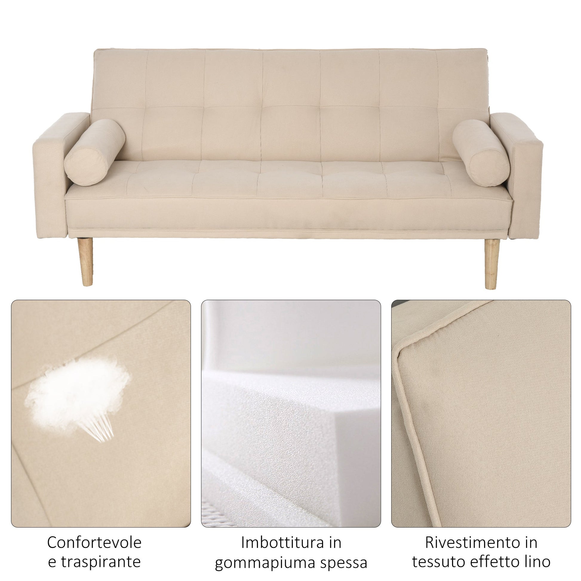 Sofa bed 3 seats with adjustable backrest on 3 beige levels - Borgè