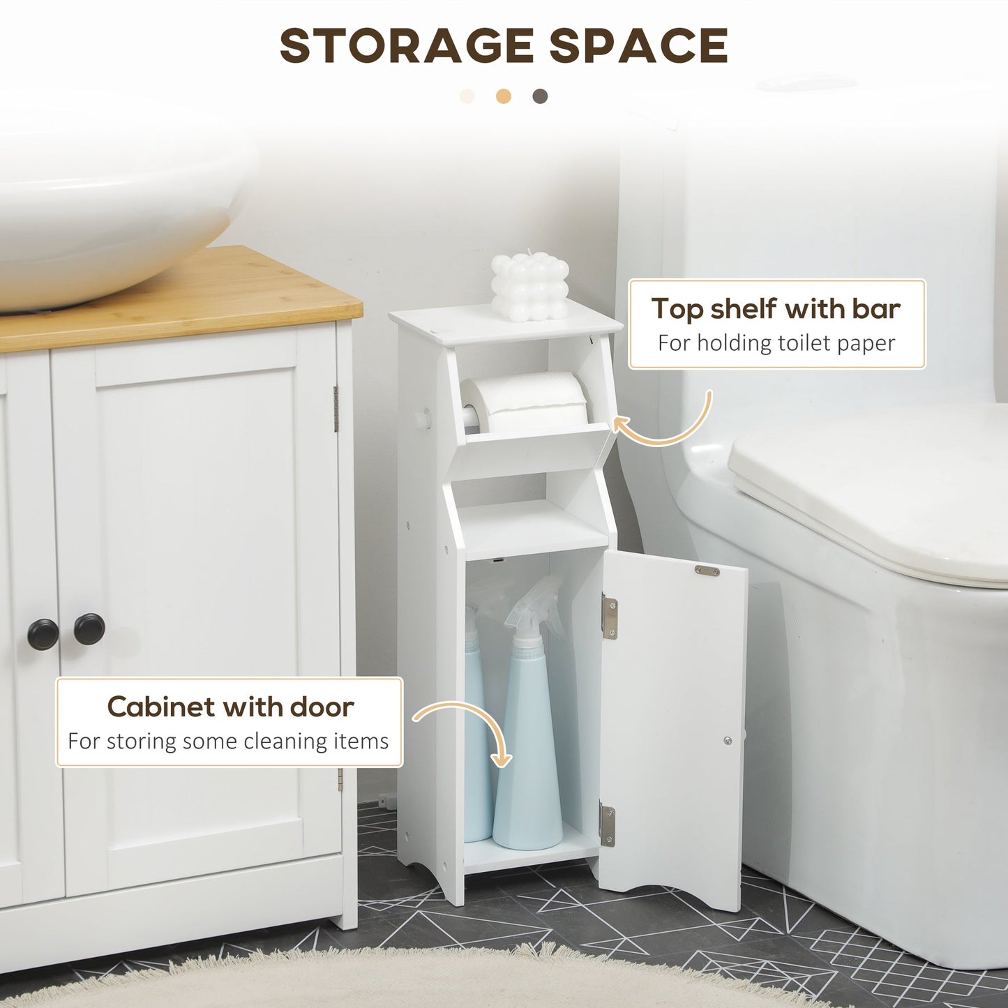 Kleankin Bathroom cabinet in white mdf with locker and space for toilet paper, 19x15x56 cm - Borgè