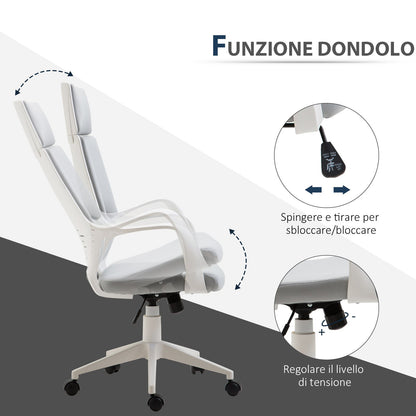 office chair with rocking function, presidential chair in adjustable and swivel fabric, 63x63x117-127 cm, Grey - Borgè