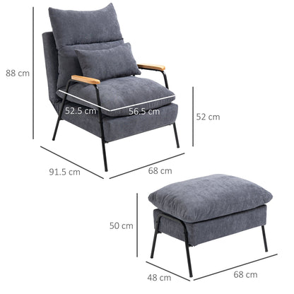 RELLY | Grey Velvet Armchair with Footrest - Borgè