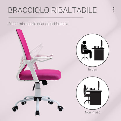 Ergonomic office chair with armrests and lumbar support, swivel office chair and adjustable height in pink fabric - Borgè