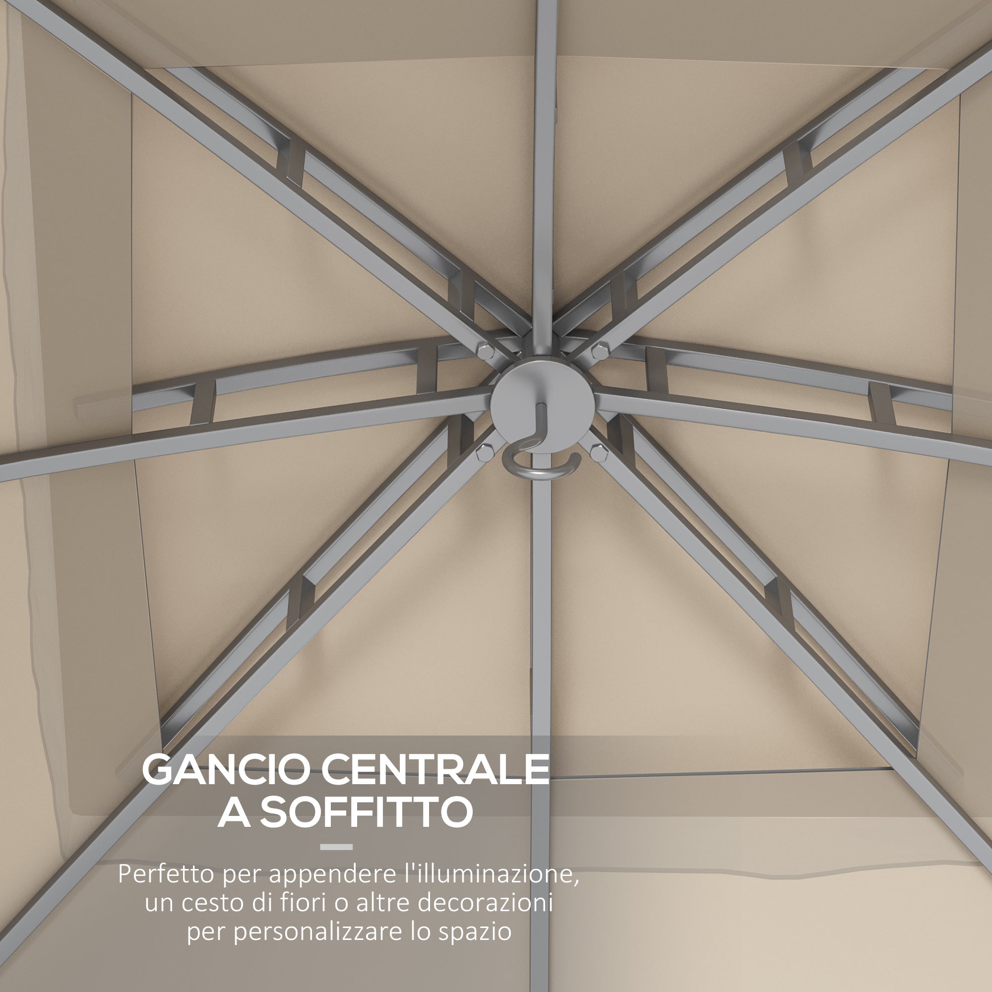 3x3m Steel Garden Gazebo with Double Roof and Curtains, Beige and Grey - Borge' Group Limited