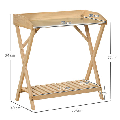 Outsunny gardening table with anti -rust metal top and storage shelf, 80x40x84cm - Borgè