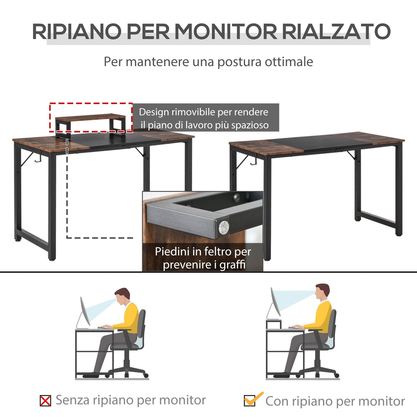 desk with support for black monitor-brown