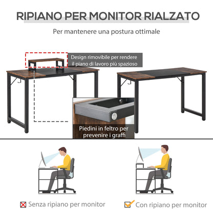 desk with support for black monitor-brown