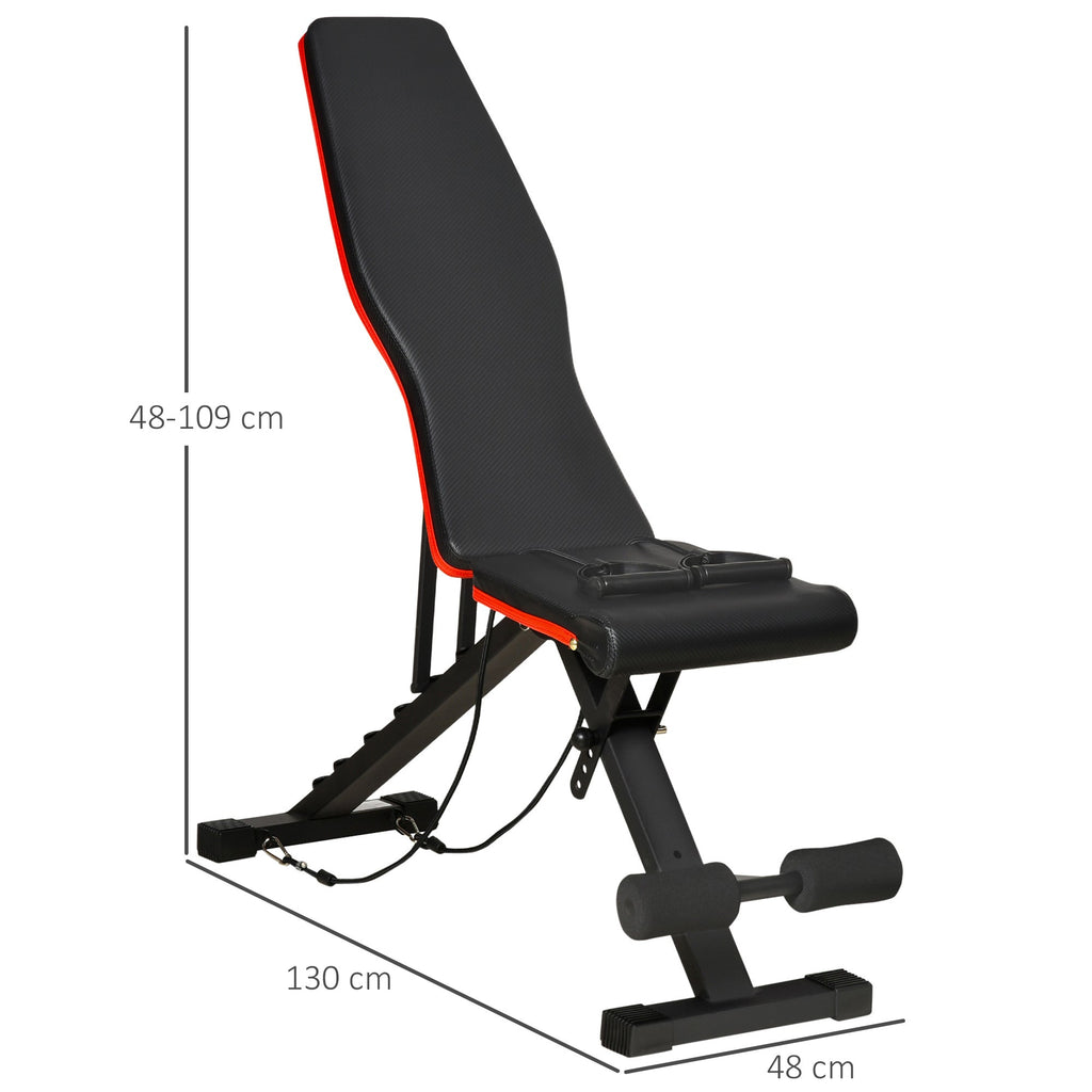 Multifunctional Abdominal and Weight Bench, Adjustable Incline and Elastic Bands, 130x48x48-109cm, Black - Borge' Group Limited